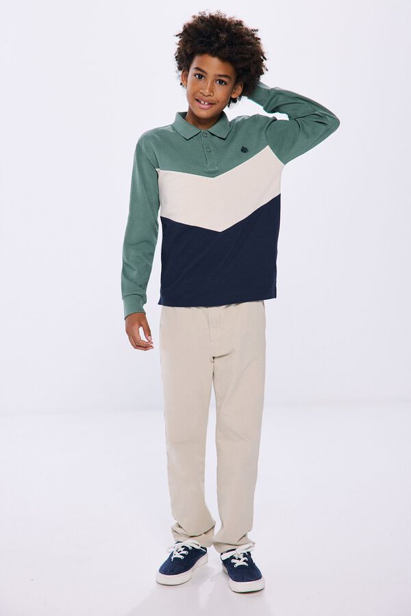 Springfield Kids Polo color block manga larga ni&ntilde;o verde