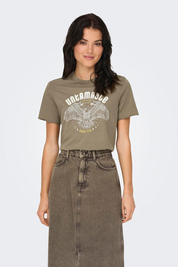 Only Camiseta com letras cinzento