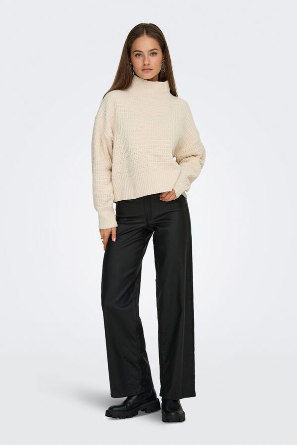 Only Jersey pointelle cuello alto beige