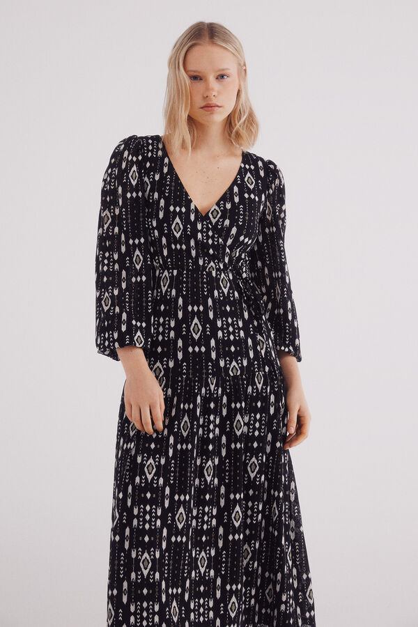 Springfield Vestido midi estampado geom&eacute;trico preto