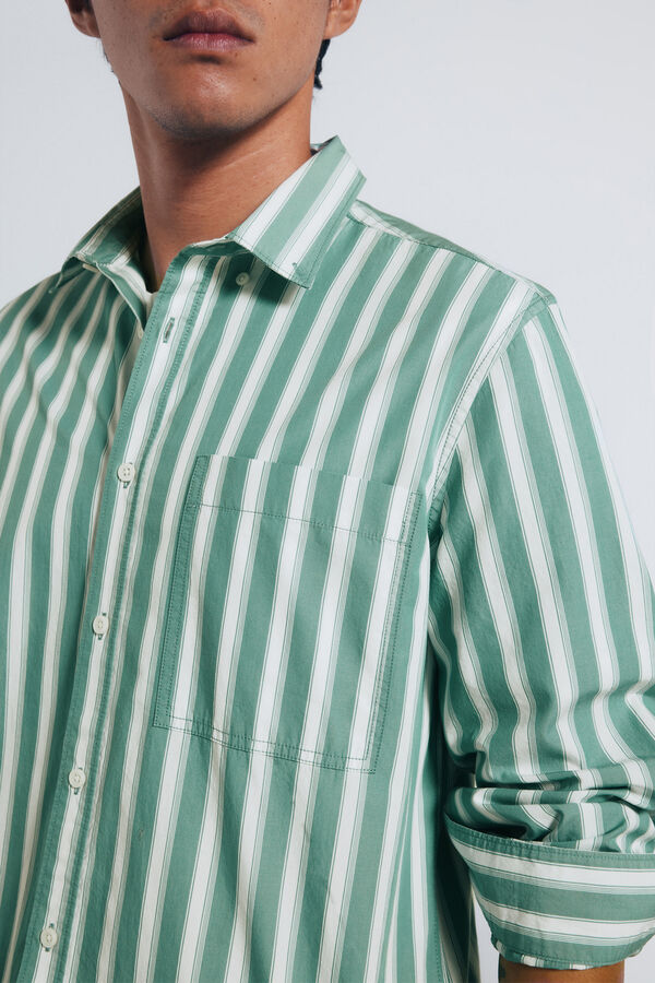 Springfield Camisa de popelina riscas verde