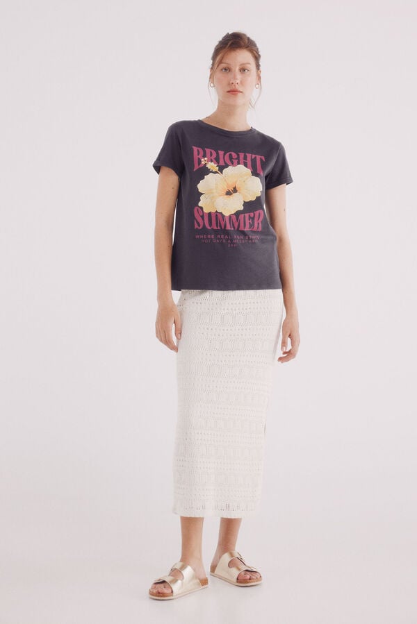 Springfield Camiseta gráfica flor gris