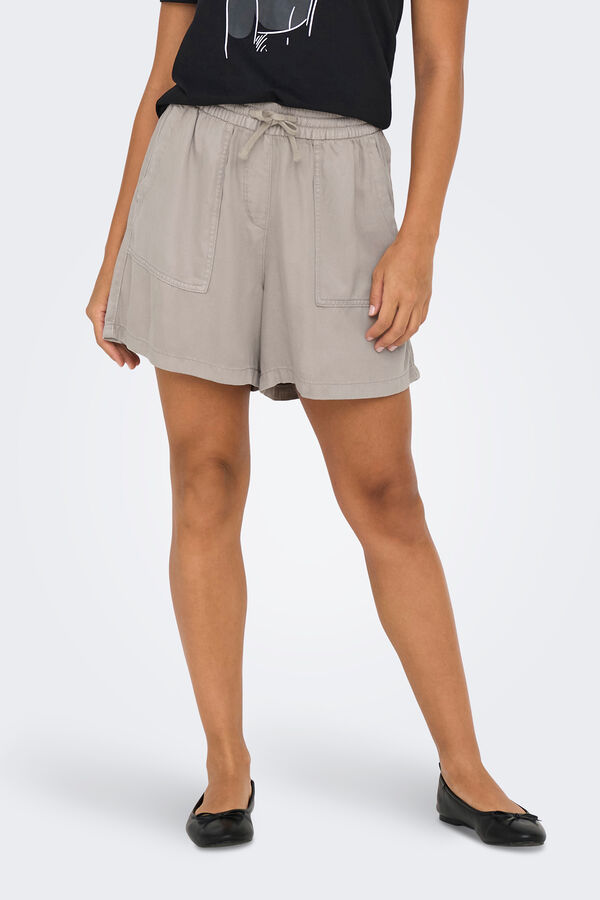 Only Shorts de cintura alta el&aacute;stica con lazada tostado