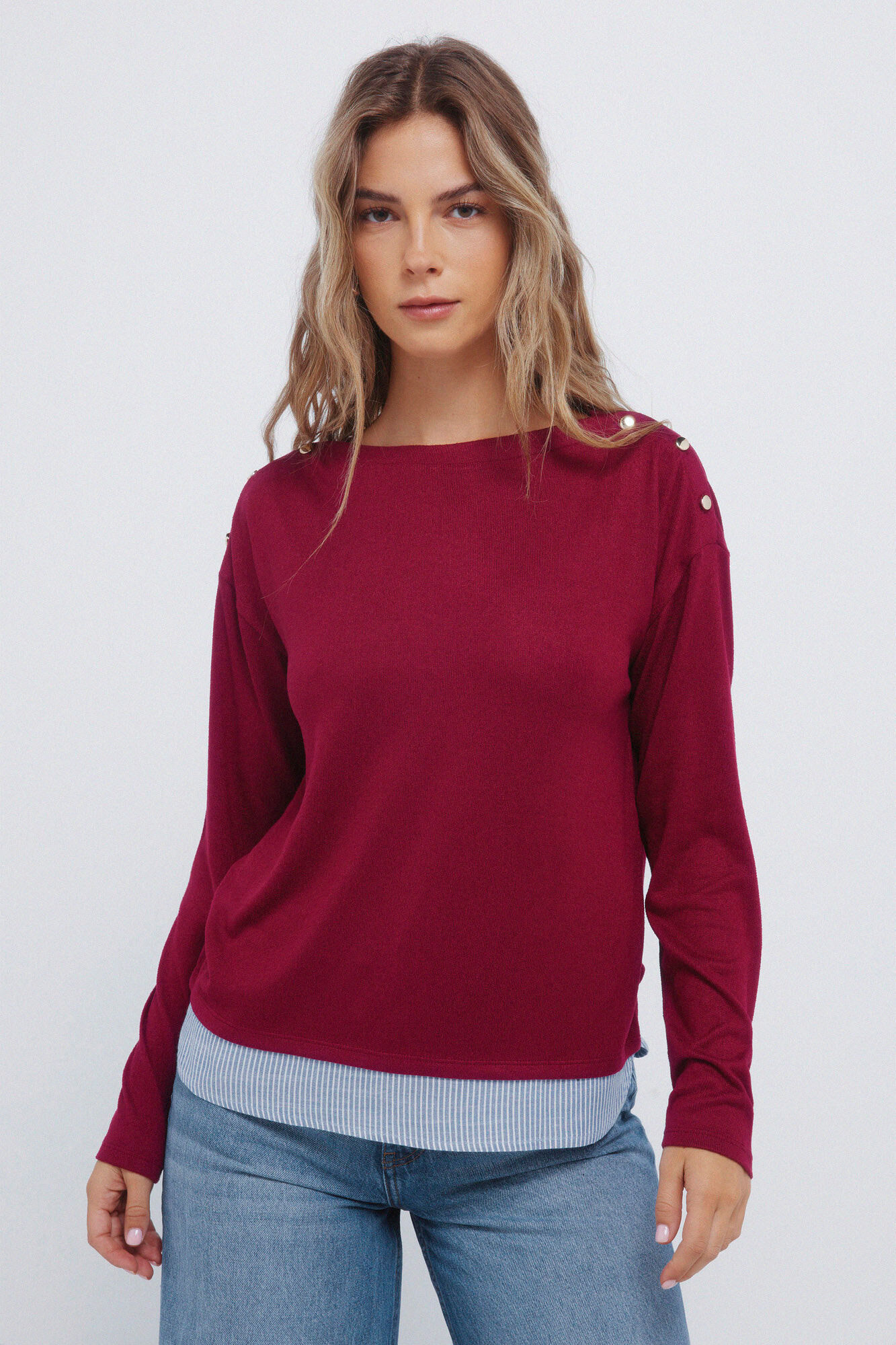 Springfield T-shirt combinada com bot&otilde;es nos ombros