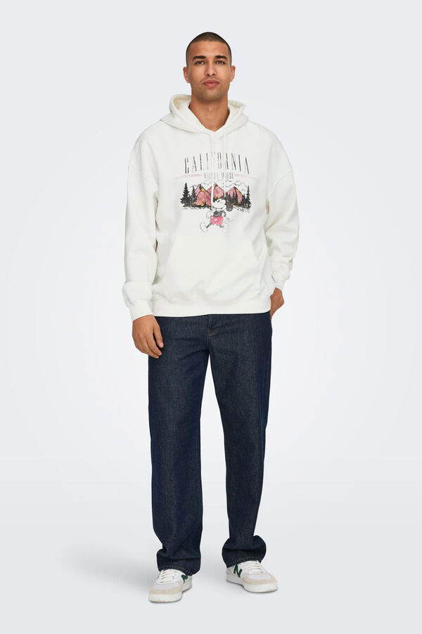 Only & Sons Sudadera relaxed con capucha y dibujo frontal blanco
