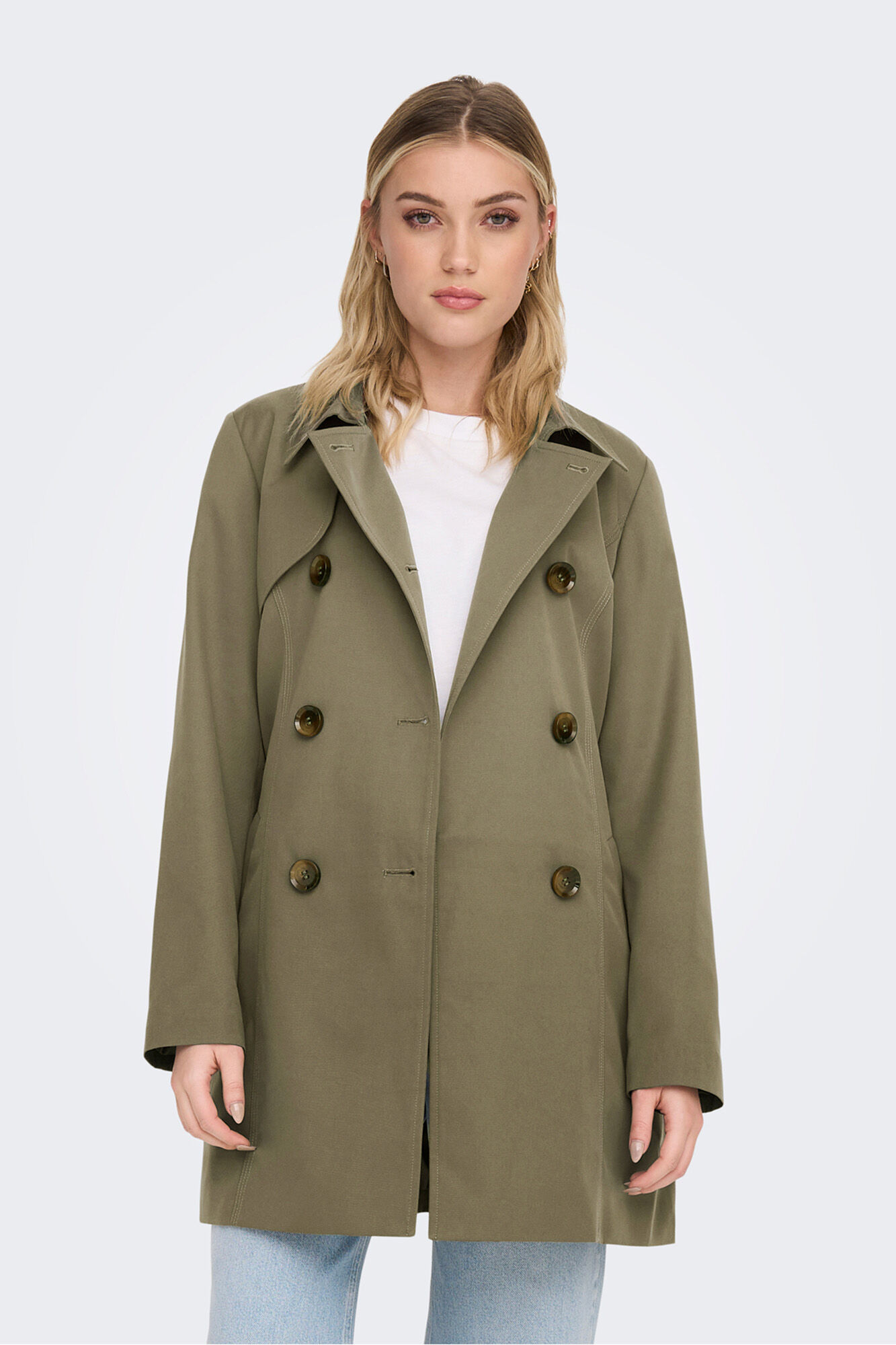 Only Gabardina midi com cinto