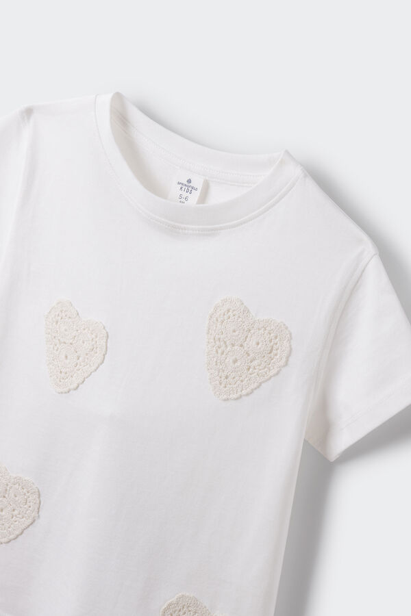 Springfield Kids Camiseta corazones crochet ni&ntilde;a beige