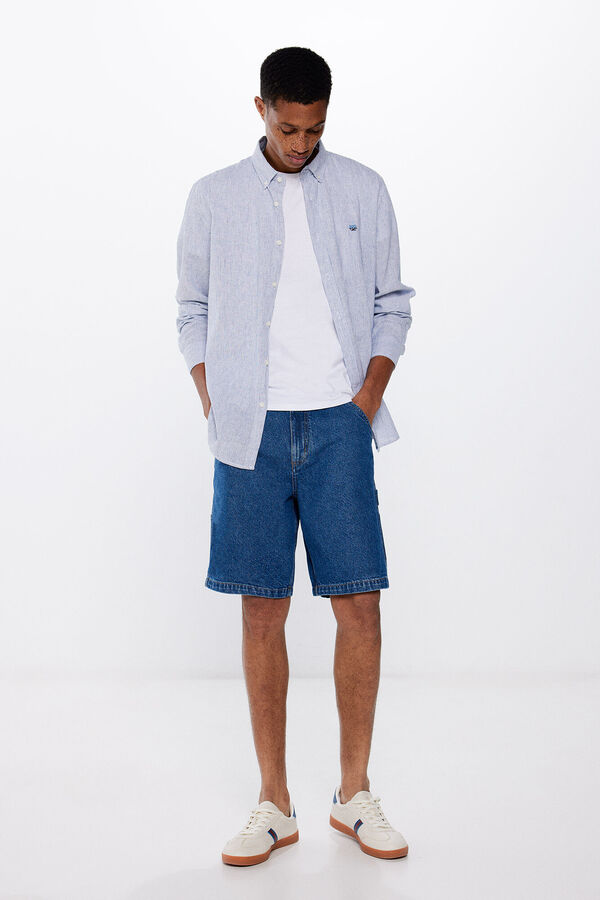 Springfield Camisa lino rayas azul