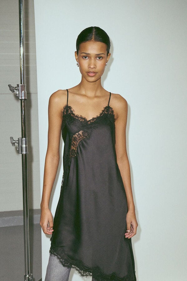 JDY Vestido curto de lingerie preto