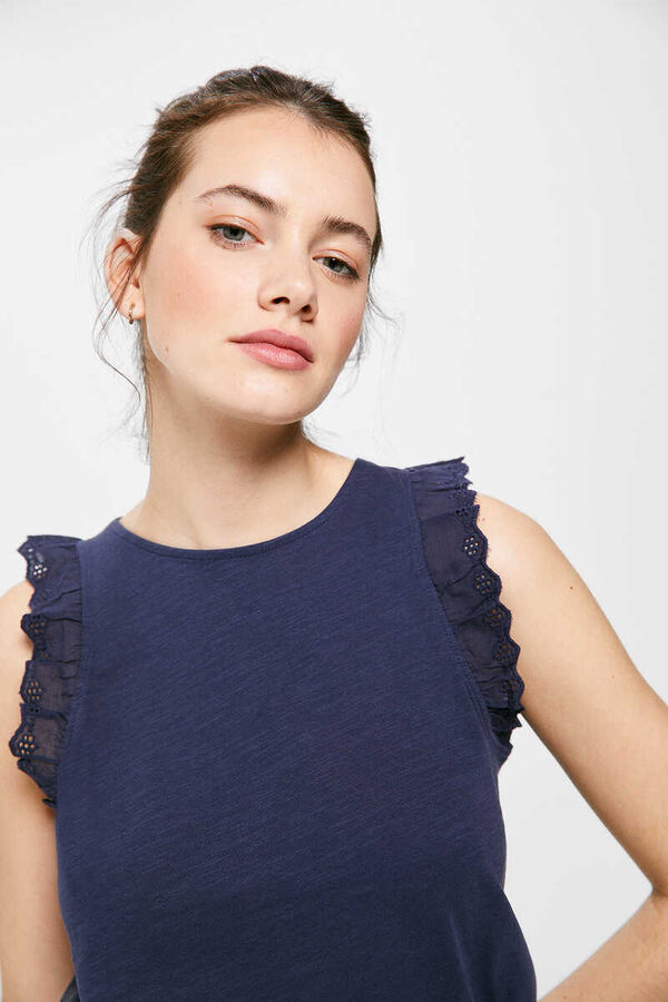 Springfield Camiseta Volantes Bordado Suizo Sisa azul