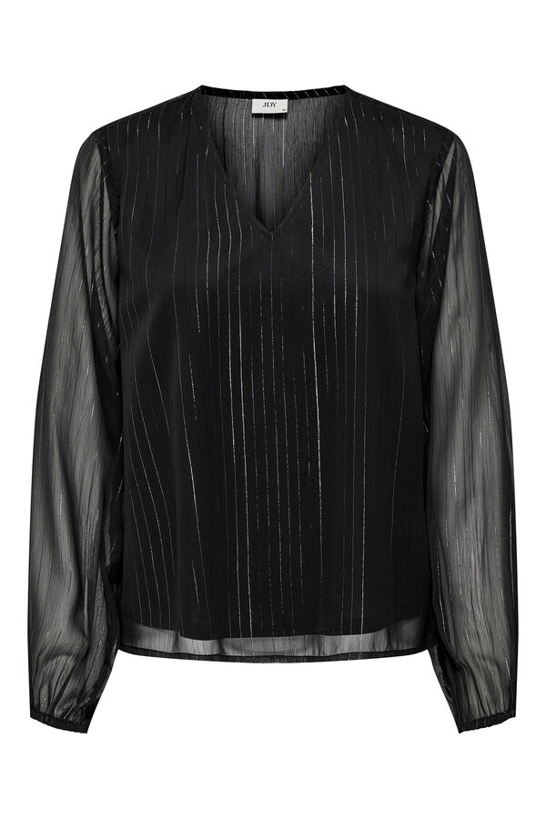 JDY Top manga larga brillo negro