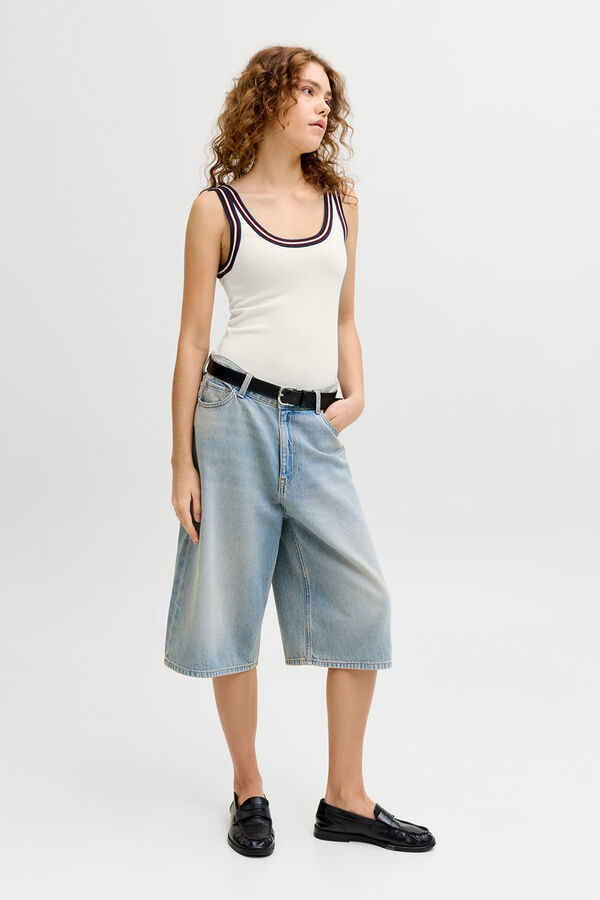Jack & Jones Top de malha canelada de al&ccedil;as branco