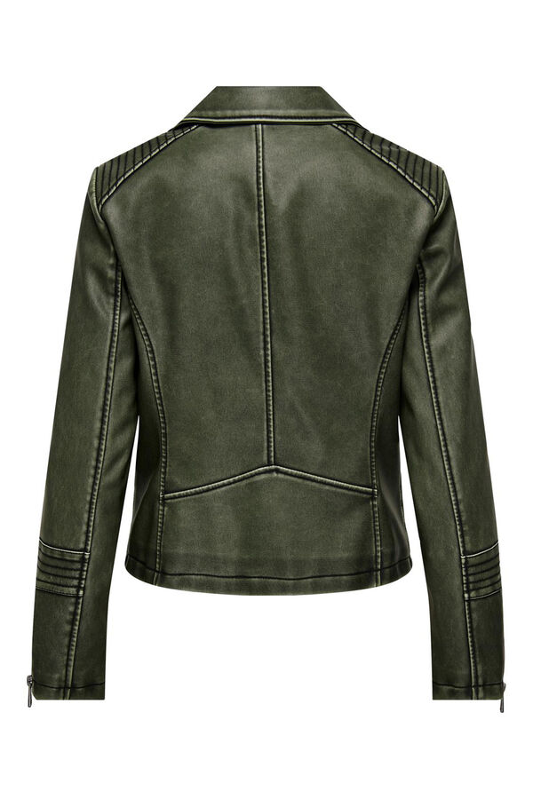 Only Cazadora biker de polipiel efecto envejecido verde