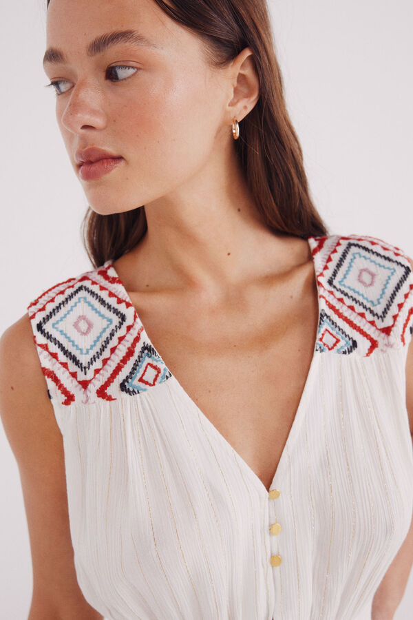 Springfield Vestido midi bordados &eacute;tnicos beige