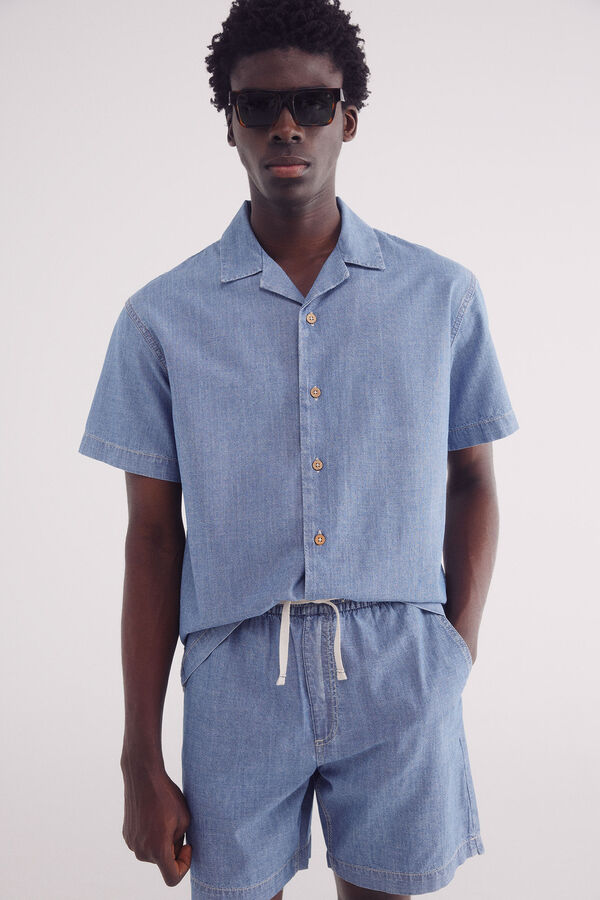 Springfield Bermuda jeans estilo praia larga azul