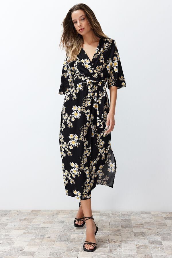 Trendyol Vestido midi estampado preto