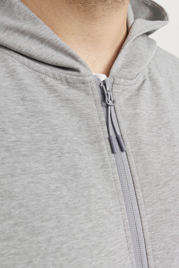 Jack & Jones PLUS Sweatshirt leve com fecho-&eacute;clair e capuz PLUS cinzento