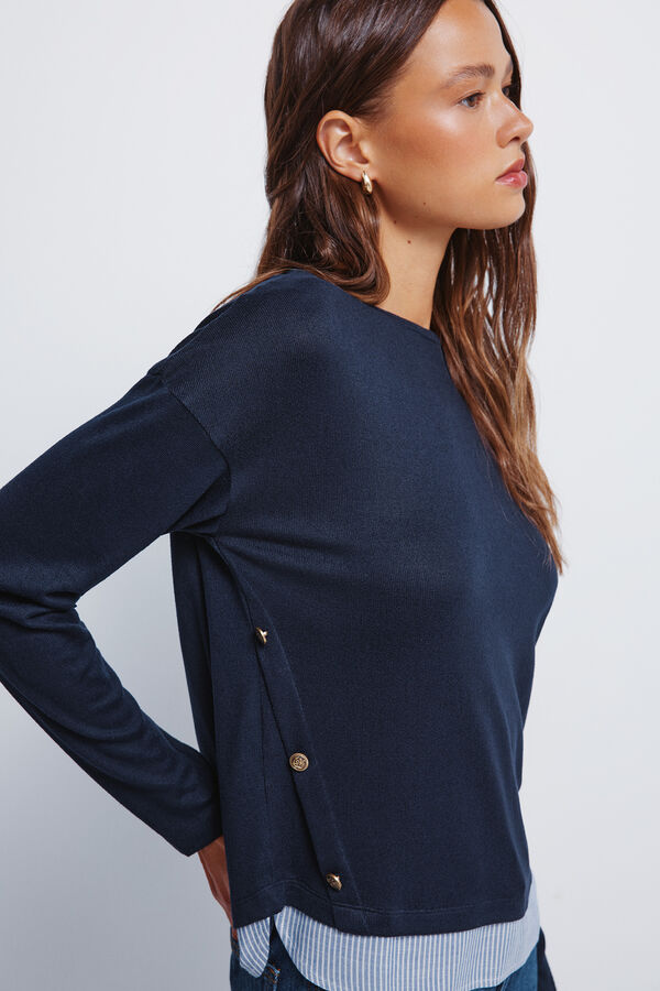 Springfield T-shirt combinada com bot&otilde;es laterais azul