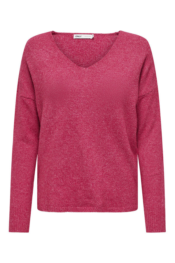 Only Su&eacute;ter com gola em V rosa