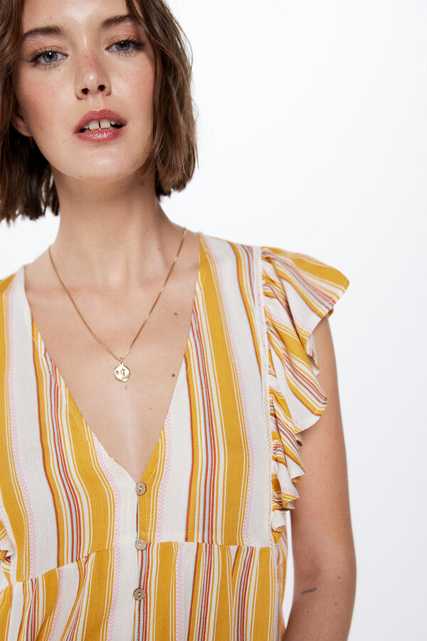 Springfield Blusa Bambula Volantes Rayas amarillo