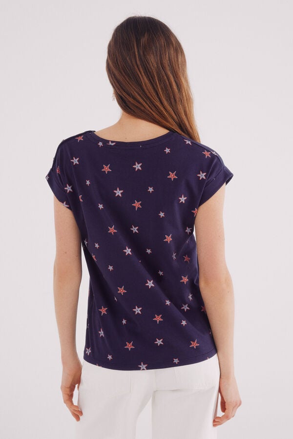 Springfield Camiseta estampada botones hombro azul