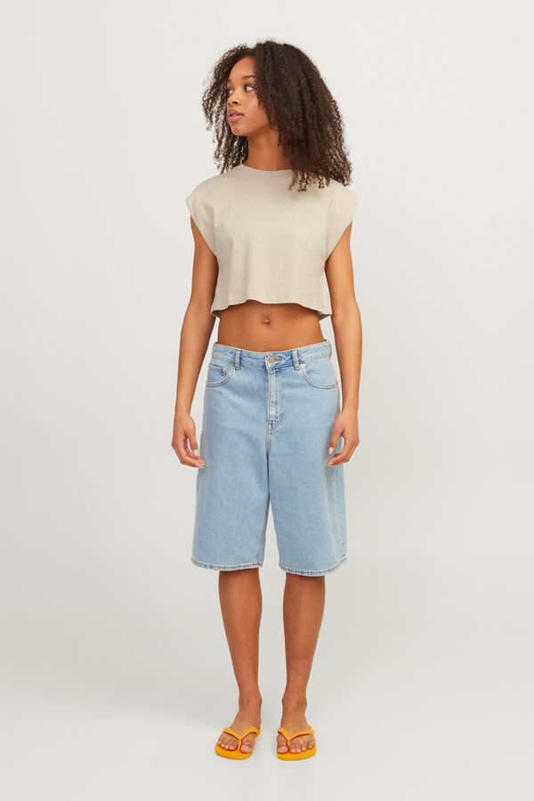 Jack & Jones T-shirt cropped sem mangas de mulher bege