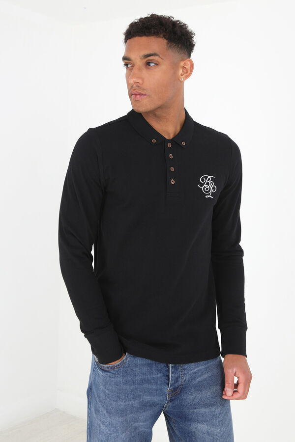 Brave Soul Polo de manga comprida com bordado preto