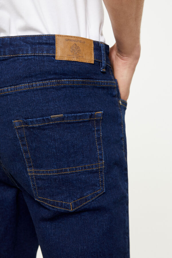Springfield Bermudas jeans básicas regular lavagem desbotada marinho