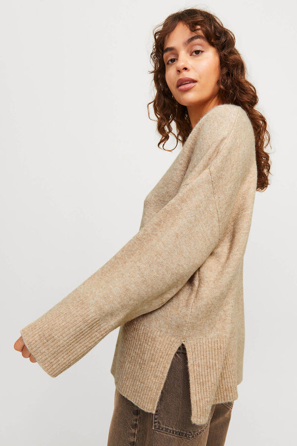 Jack & Jones Suéter liso com gola em liso bege