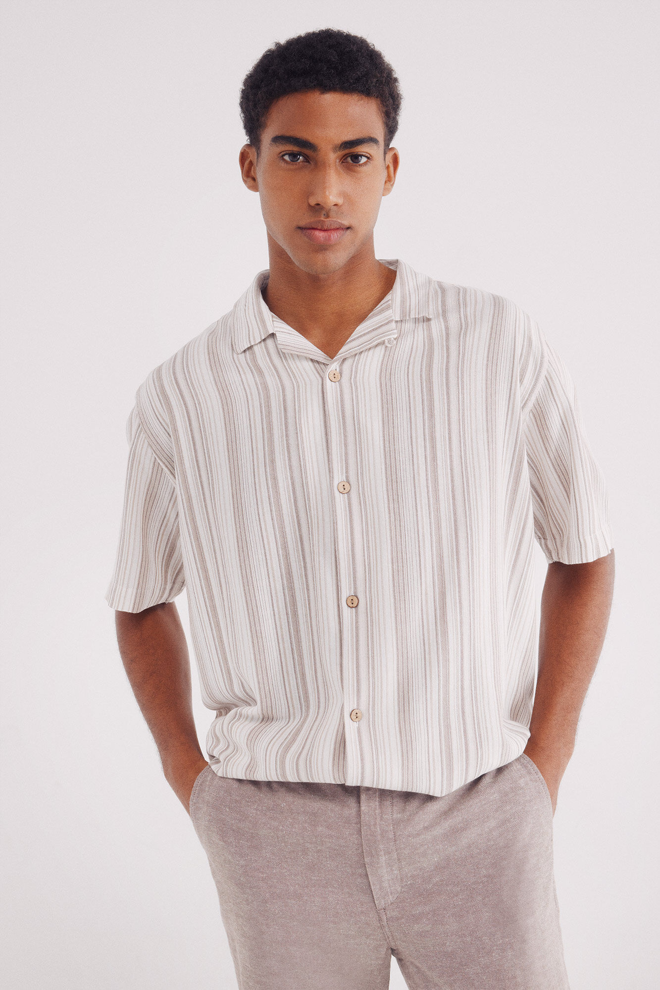 Springfield Camisa manga corta multi raya lino viscosa