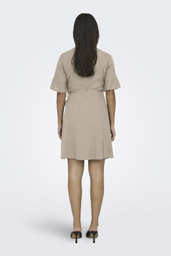 Only Vestido cruzado curto linho cinzento