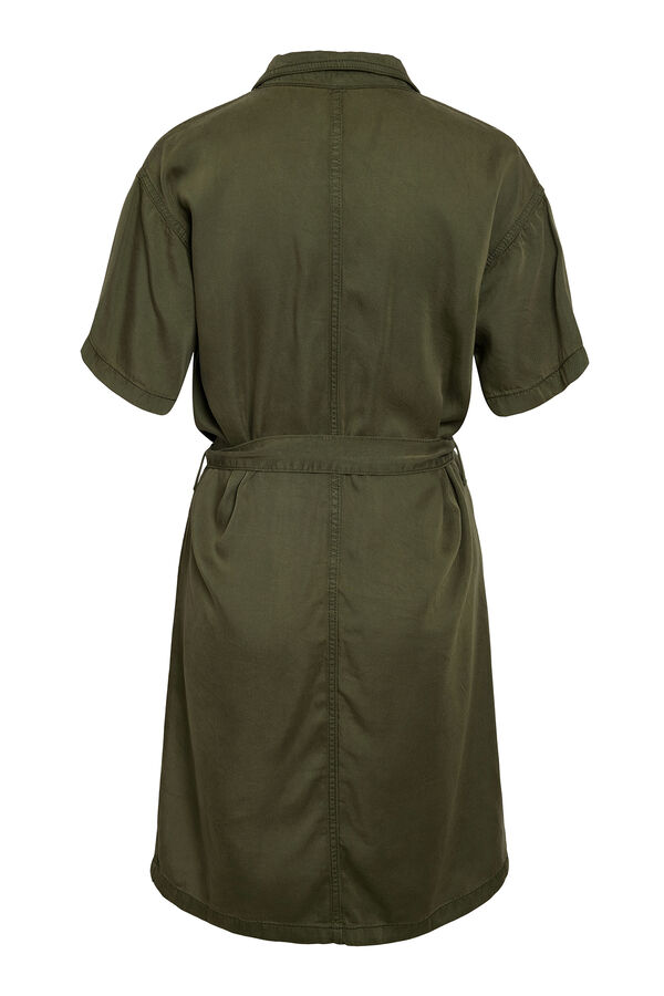 Noisy May Vestido com decote em bico e abotoamento frontal, com la&ccedil;ada na cintura. Textura leve. verde