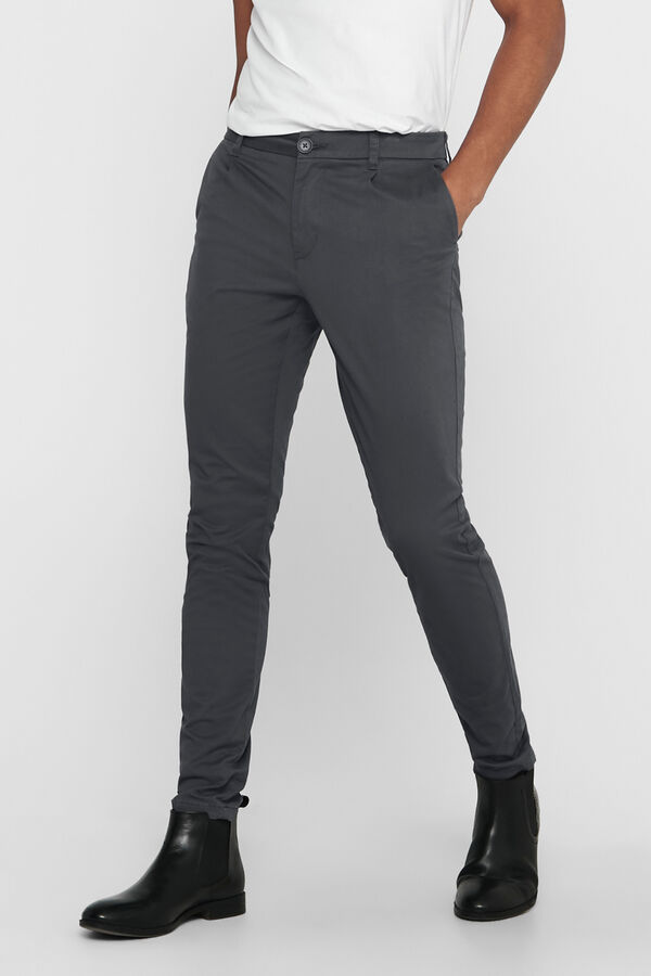 Only & Sons Cal&ccedil;as compridas cal&ccedil;as chino masculinas cinzento
