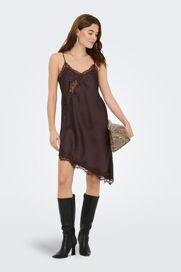 JDY Vestido curto de lingerie castanho