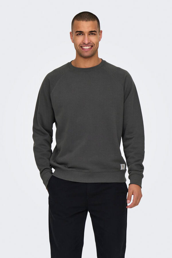 Only & Sons Sweatshirt com gola redonda e estampado nas costas cinzento