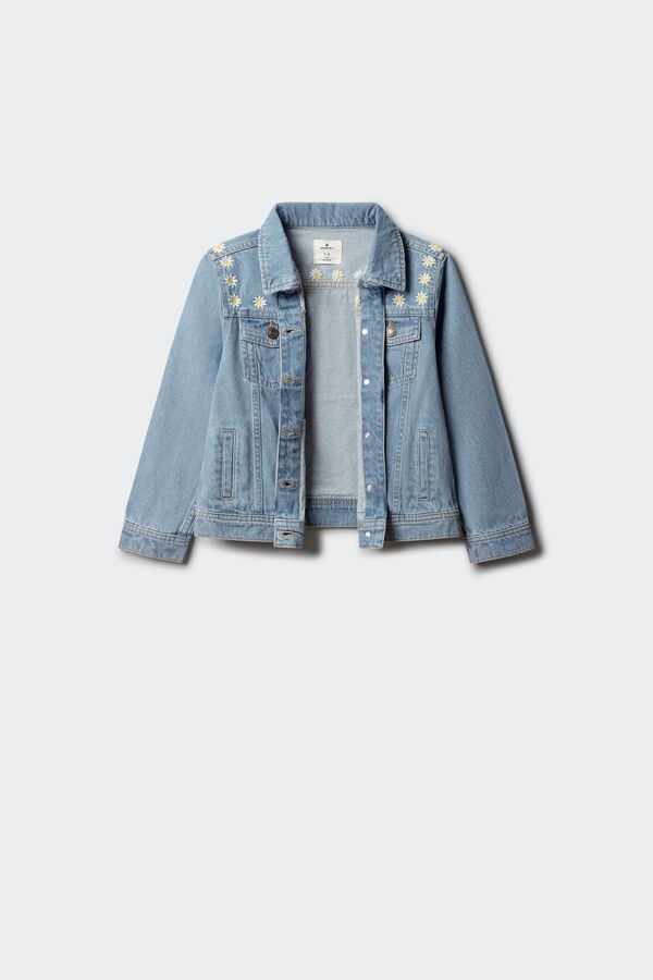 Springfield Kids Blus&atilde;o trucker de menina em denim com margaridas azul