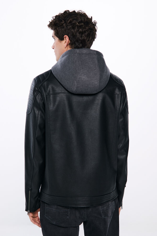 Springfield Cazadora efecto piel capucha negro