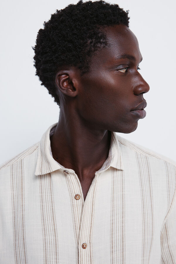 Springfield Camisa rústica rayas beige