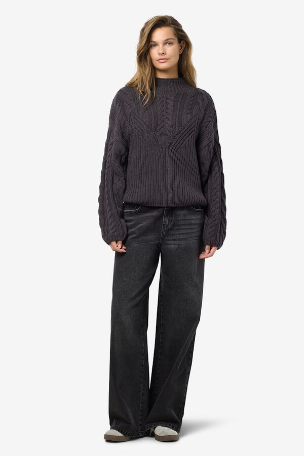 Noisy May Su&eacute;ter Perkins com mangas tran&ccedil;adas cinzento