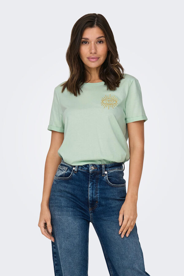 Only Camiseta con bordado verde
