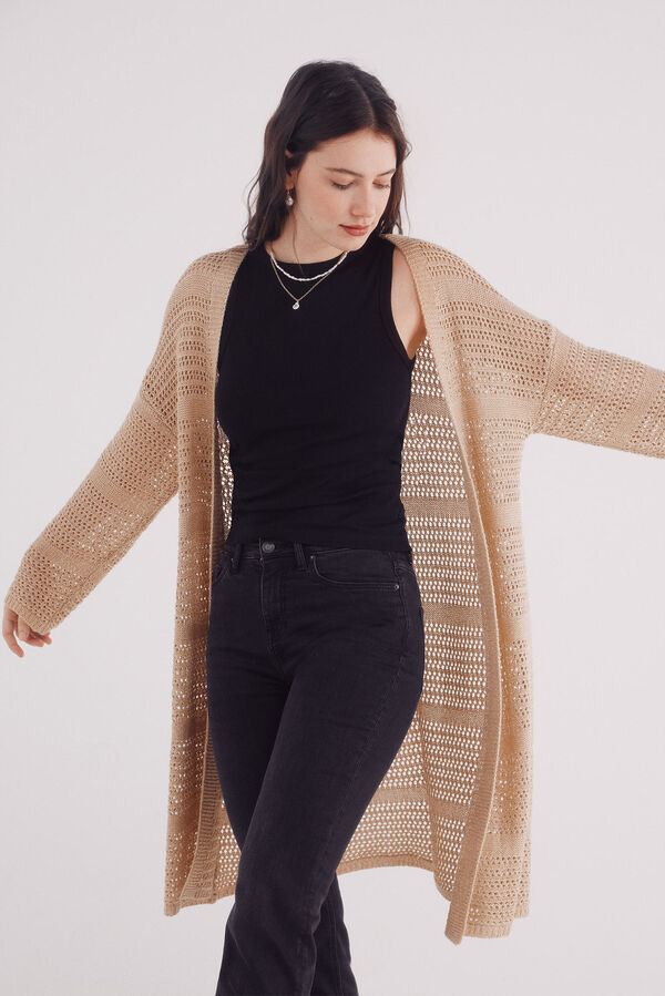 Springfield Cardig&atilde; longo em malha lurex cru