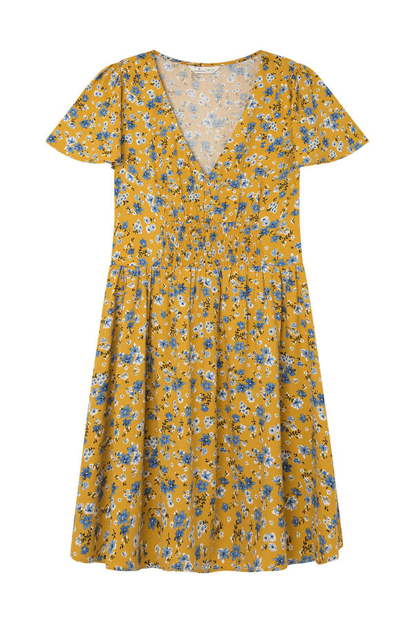 Springfield Vestido Corto Cintura Nido de Abeja amarillo