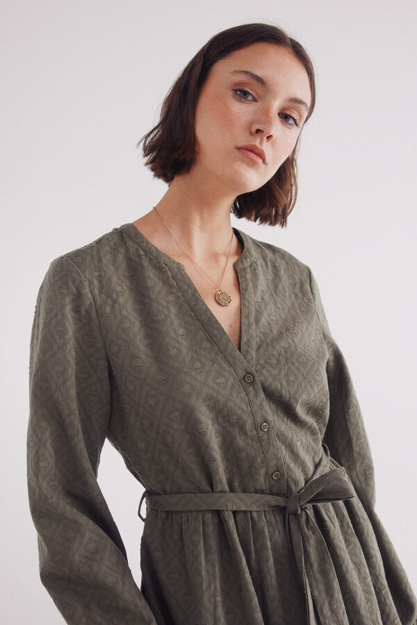 Springfield Vestido corto camisero bordados kaki