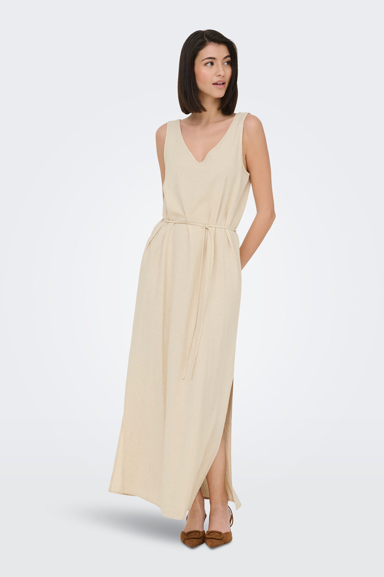 JDY Vestido comprido em linho