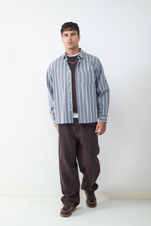 Balmohk Camisa manga larga oversize bolsillo marr&oacute;n