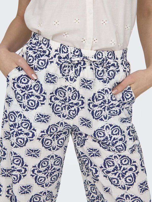 JDY Pantal&oacute;n ancho estampado blanco