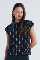 Springfield Camiseta estampada com mangas de la&ccedil;o preto