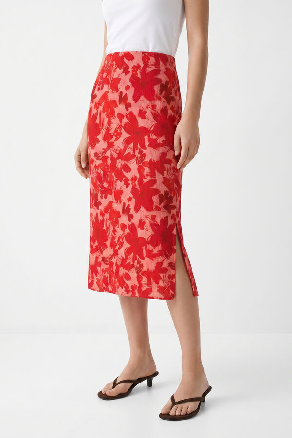 Pieces Falda midi estampada rojo