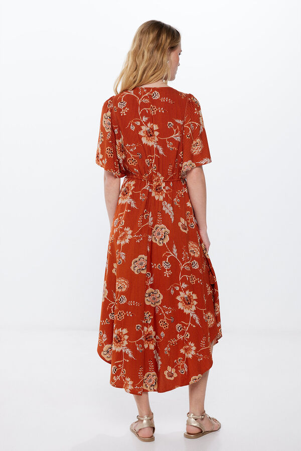 Springfield Vestido Midi Estampado Asim&eacute;trico tostado