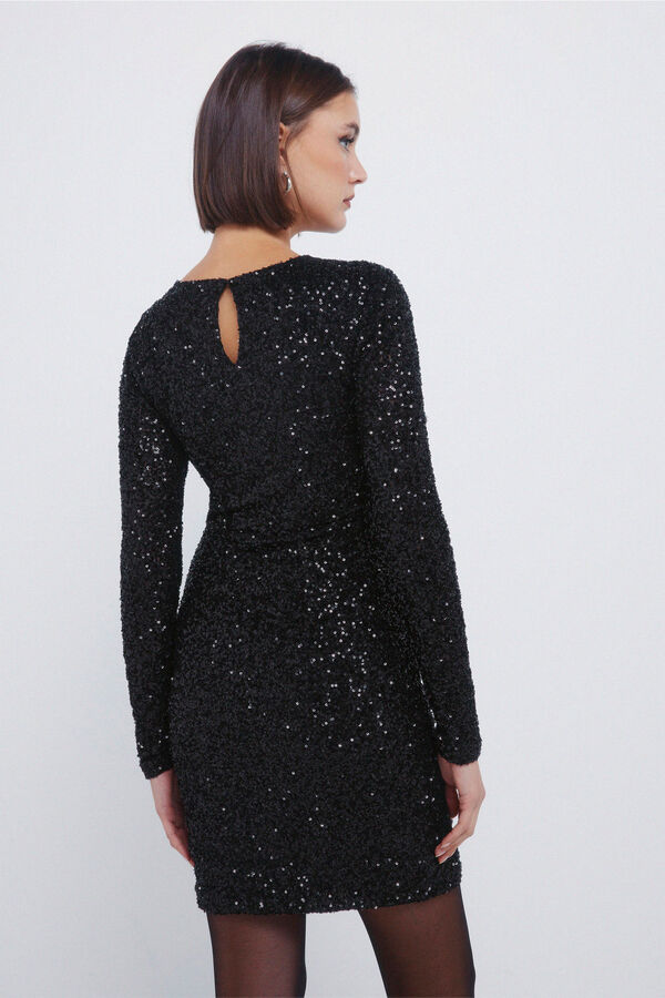 Springfield Vestido curto drapeado com lantejoulas preto